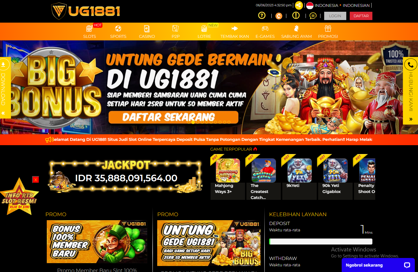 UG1881 Judi Slot Online Gacor Deposit Pulsa Tanpa Potongan