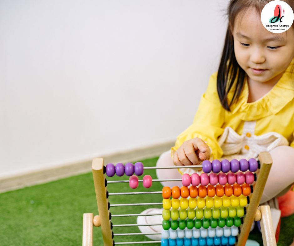 a child playing with an abacus